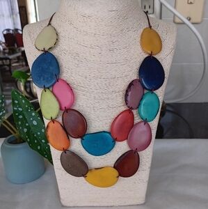 Artisanal Tagua Nut Necklace Set, Multicolor, Earrings, handmade in Ecuador